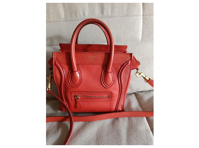Borsa Céline Nano Luggage rossa in pelle di agnello Rosso - vista 3