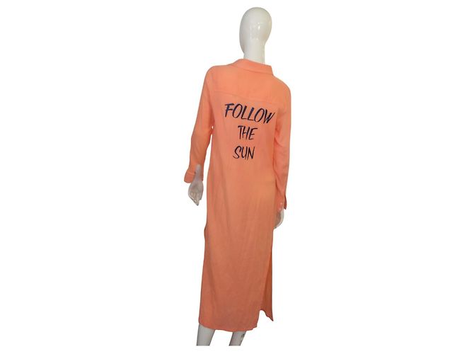 Autre Marque Vestido camisero largo de algodón naranja Mariana Penteado - vista 2