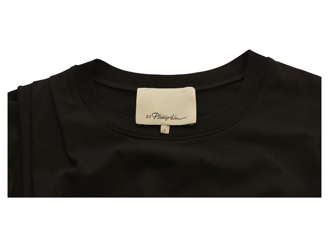 Camiseta negra de algodón drapeada de manga corta 3.1 Phillip Lim Negro - vista 3