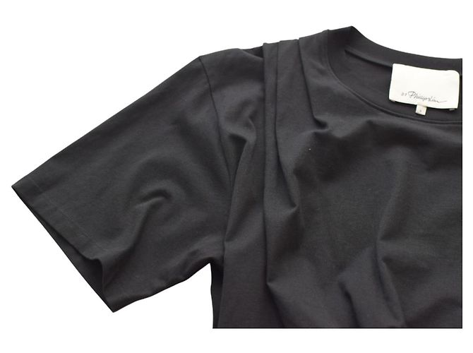Camiseta negra de algodón drapeada de manga corta 3.1 Phillip Lim Negro - vista 4