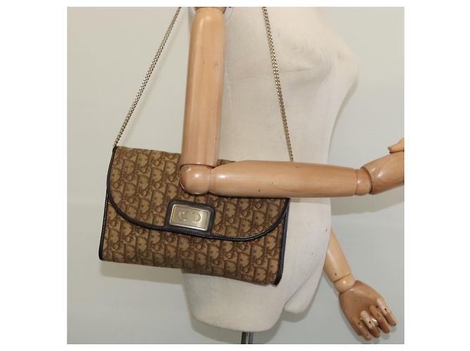 Borsa a spalla in tela Trotter Christian Dior con catena marrone Auth 131653 - vista 20
