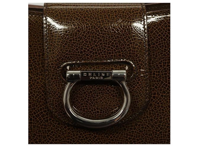 Céline Borsa a Spalla CELINE Pelle Verniciata Khaki Argento Auth ep9681 Cachi - vista 14