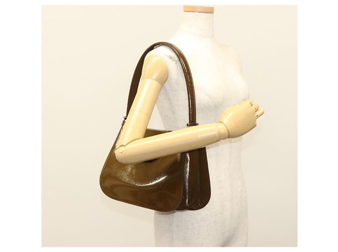Céline Borsa a Spalla CELINE Pelle Verniciata Khaki Argento Auth ep9681 Cachi - vista 24