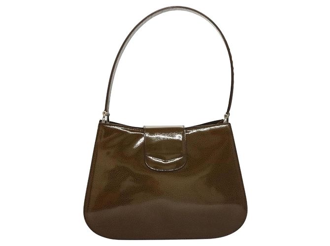Céline Borsa a Spalla CELINE Pelle Verniciata Khaki Argento Auth ep9681 Cachi - vista 3
