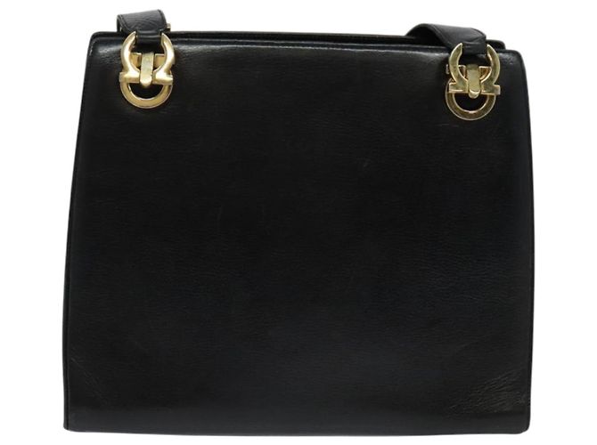 Borsa a Spalla Gancini in Pelle Nera e Oro Salvatore Ferragamo Auth gh274 Nero D'oro - vista 2