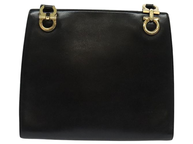 Borsa a Spalla Gancini in Pelle Nera e Oro Salvatore Ferragamo Auth gh274 Nero D'oro - vista 3