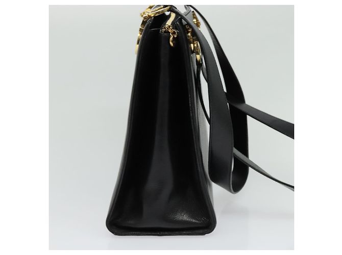Borsa a Spalla Gancini in Pelle Nera e Oro Salvatore Ferragamo Auth gh274 Nero D'oro - vista 4
