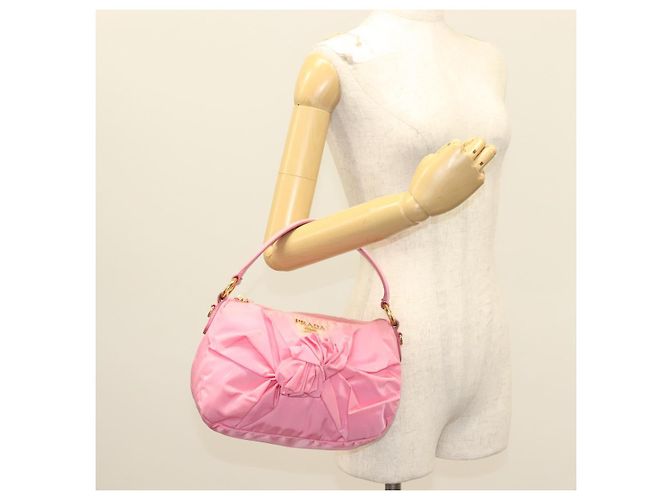 PRADA Borsa a Mano Nylon 2in1 Rosa Oro Auth ep9408 D'oro - vista 25
