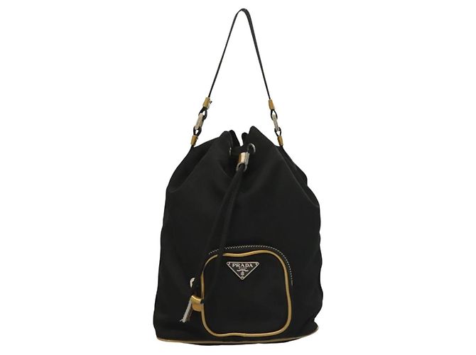 PRADA Sac à main Nylon Noir Or Auth 132686V Doré - vue 13