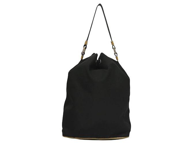 PRADA Sac à main Nylon Noir Or Auth 132686V Doré - vue 2
