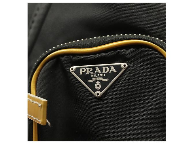 PRADA Sac à main Nylon Noir Or Auth 132686V Doré - vue 20