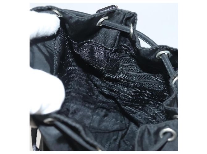 PRADA Sac à main Nylon Noir Or Auth 132686V Doré - vue 22