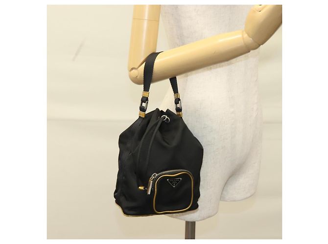 PRADA Sac à main Nylon Noir Or Auth 132686V Doré - vue 24