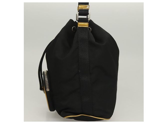 PRADA Sac à main Nylon Noir Or Auth 132686V Doré - vue 3