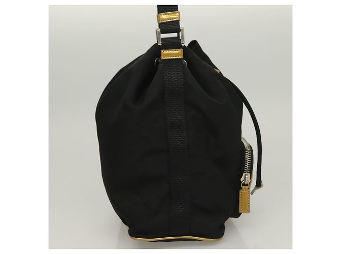 PRADA Sac à main Nylon Noir Or Auth 132686V Doré - vue 4
