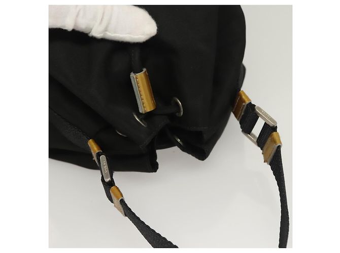 PRADA Sac à main Nylon Noir Or Auth 132686V Doré - vue 6