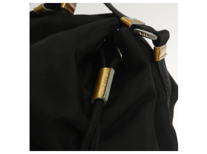 PRADA Sac à main Nylon Noir Or Auth 132686V Doré - vue 9
