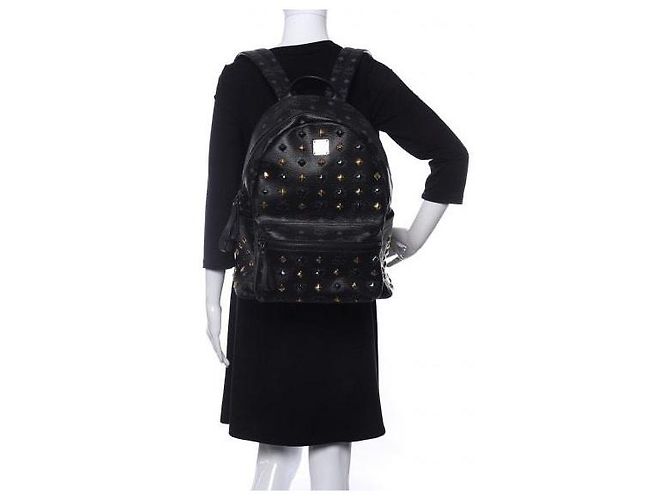 MCM Visetos Stark Leder Rucksack Schwarz/Gold - Ansicht 3
