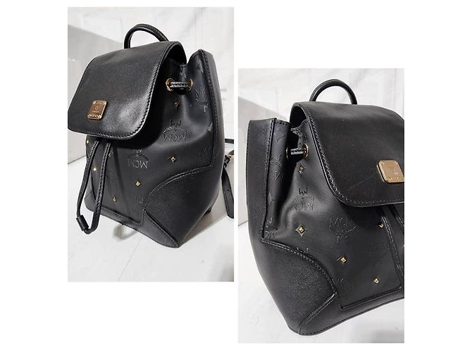 Zaino in pelle MCM Visetos nero con coulisse - vista 10