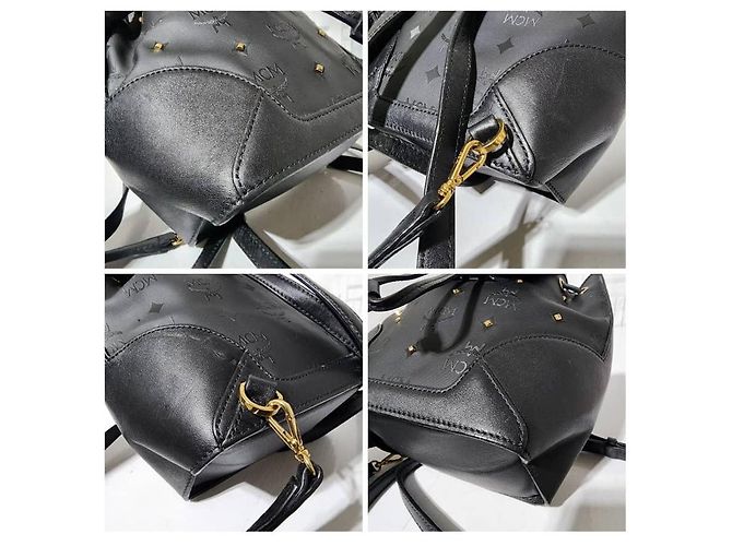 Zaino in pelle MCM Visetos nero con coulisse - vista 12