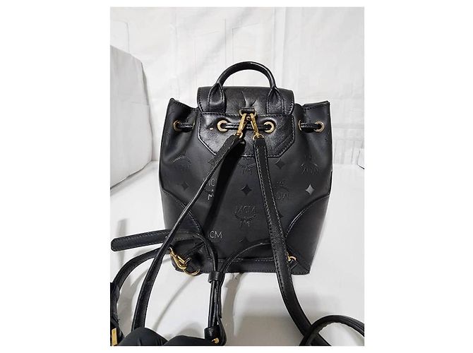 Zaino in pelle MCM Visetos nero con coulisse - vista 4