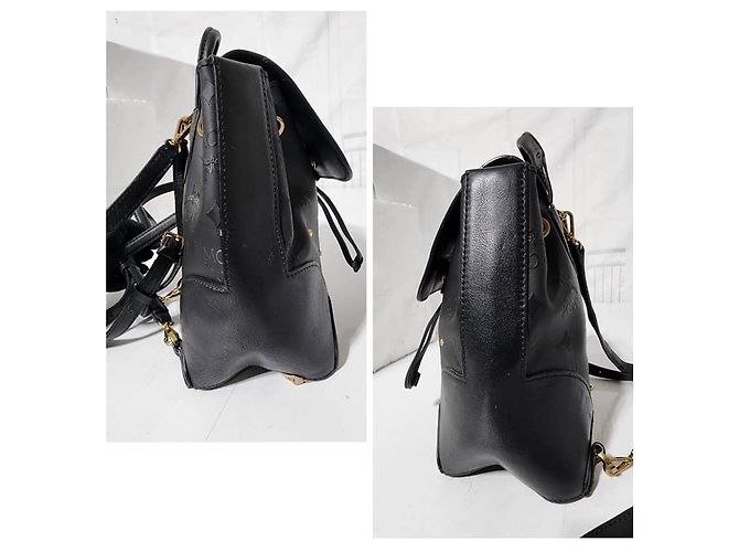Zaino in pelle MCM Visetos nero con coulisse - vista 6