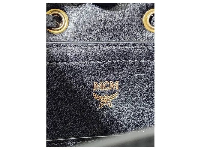 Zaino in pelle MCM Visetos nero con coulisse - vista 7