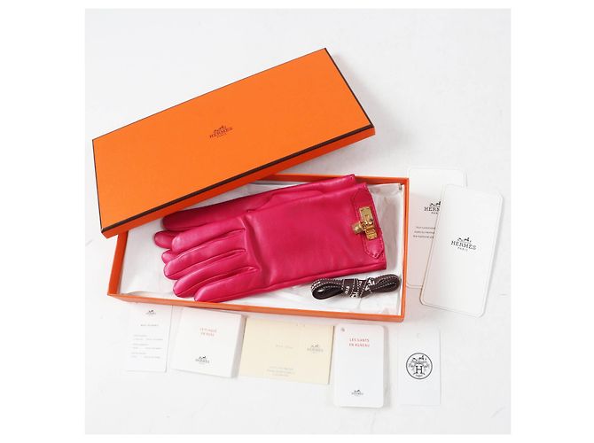 Hermès Kelly Handschuhe aus Lammleder und Kaschmir Pink - Ansicht 2