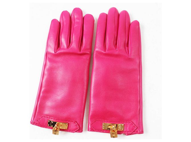 Hermès Kelly Handschuhe aus Lammleder und Kaschmir Pink - Ansicht 3