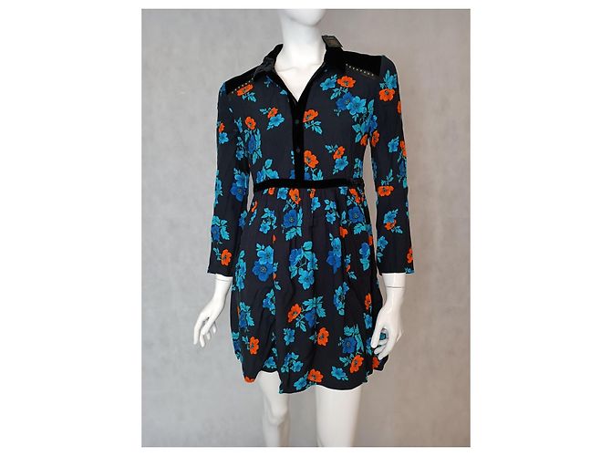 Mini Abito Maje Floreale Maniche Lunghe Viscosa Nero Blu Arancione Multicolore - vista 2