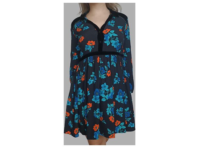 Mini Abito Maje Floreale Maniche Lunghe Viscosa Nero Blu Arancione Multicolore - vista 3
