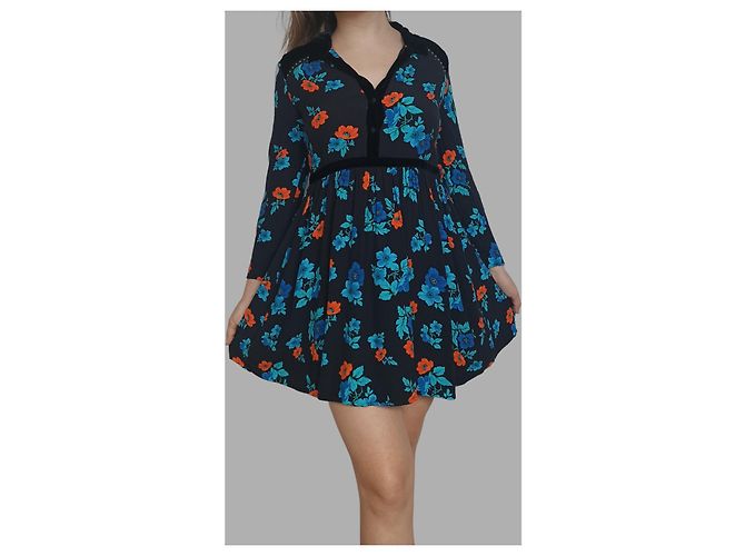 Mini Abito Maje Floreale Maniche Lunghe Viscosa Nero Blu Arancione Multicolore - vista 4