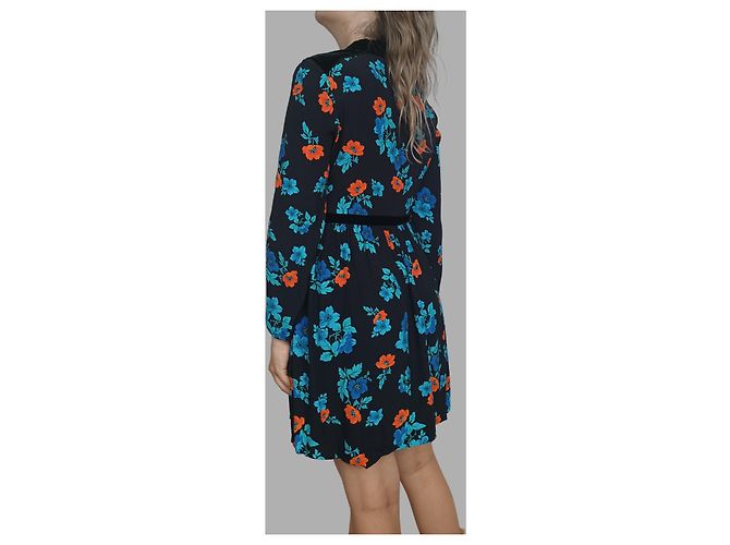 Mini Abito Maje Floreale Maniche Lunghe Viscosa Nero Blu Arancione Multicolore - vista 6
