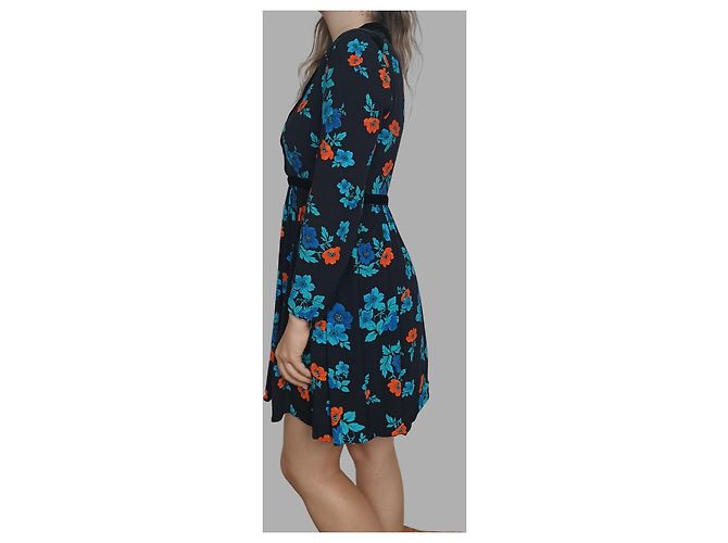 Mini Abito Maje Floreale Maniche Lunghe Viscosa Nero Blu Arancione Multicolore - vista 7