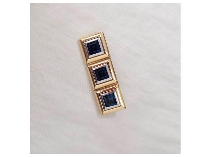 Yves Saint Laurent YSL spilla rettangolare vintage anni '80 Blu D'oro - vista 2
