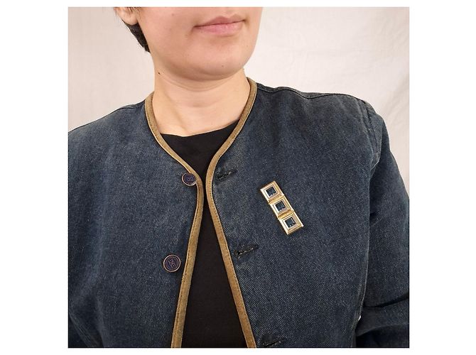 Yves Saint Laurent YSL spilla rettangolare vintage anni '80 Blu D'oro - vista 4
