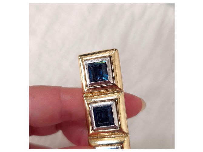 Yves Saint Laurent YSL spilla rettangolare vintage anni '80 Blu D'oro - vista 8
