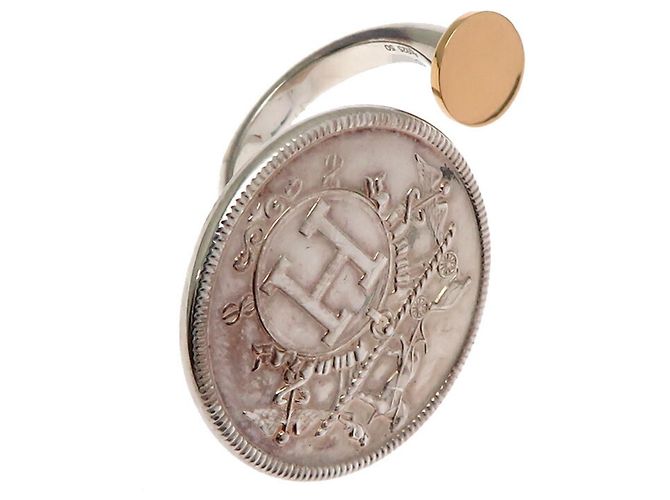 Ring Anel Feminino Exlibris Hermès Prata Dourado - vista 2
