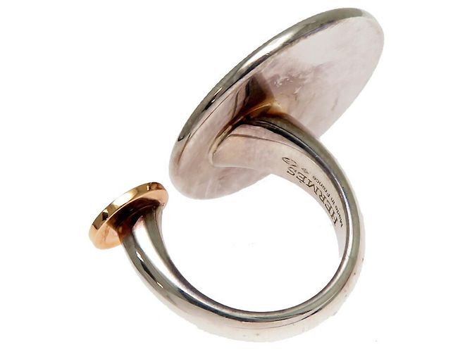Ring Anel Feminino Exlibris Hermès Prata Dourado - vista 3