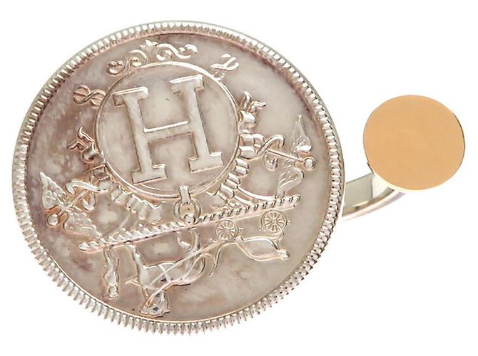 Ring Anel Feminino Exlibris Hermès Prata Dourado - vista 4
