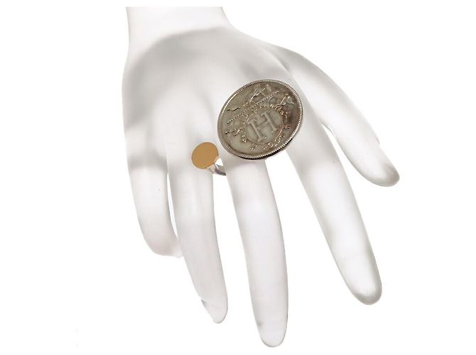 Ring Anel Feminino Exlibris Hermès Prata Dourado - vista 8