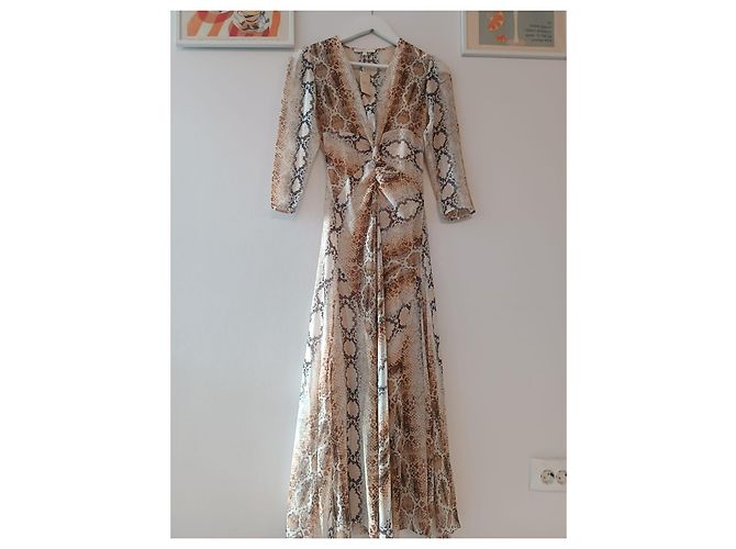 Maje Midi Maxi Kleid Schlangenmuster Beige Mehrfarben - Ansicht 6