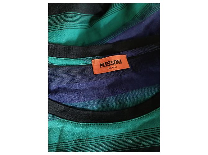 T-shirt Missoni a righe in cotone nero e blu navy - vista 3
