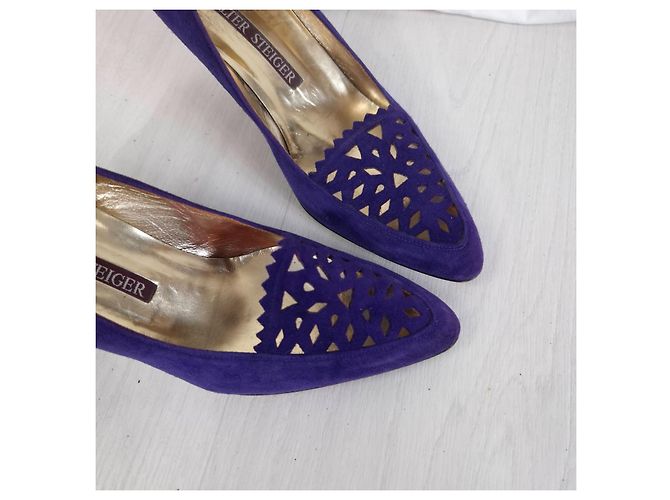 Walter Steiger scarpe viola con tacco vintage 1980s Viola scuro - vista 4