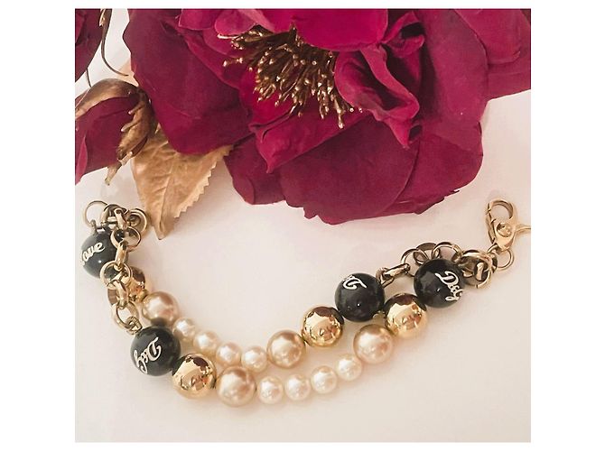 Stupendo luminoso bracciale DOLCE & GABBANA catena doppia perle oro bianche nere Bianco Multicolore D'oro - vista 10