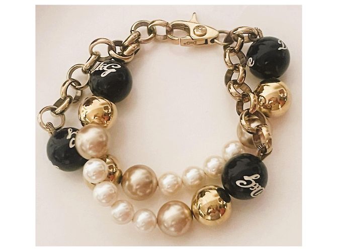 Stupendo luminoso bracciale DOLCE & GABBANA catena doppia perle oro bianche nere Bianco Multicolore D'oro - vista 12