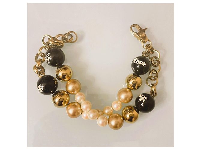Stupendo luminoso bracciale DOLCE & GABBANA catena doppia perle oro bianche nere Bianco Multicolore D'oro - vista 4