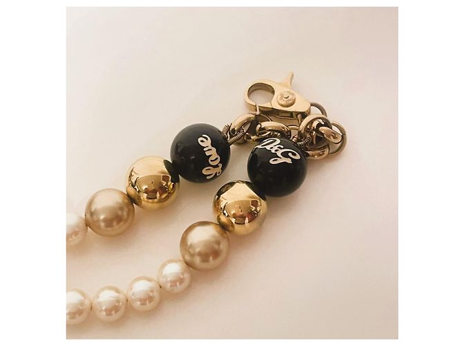 Stupendo luminoso bracciale DOLCE & GABBANA catena doppia perle oro bianche nere Bianco Multicolore D'oro - vista 6