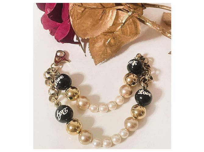 Stupendo luminoso bracciale DOLCE & GABBANA catena doppia perle oro bianche nere Bianco Multicolore D'oro - vista 7