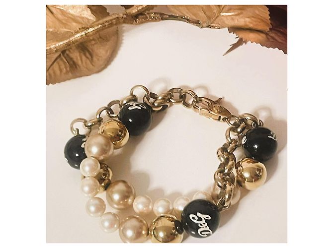 Stupendo luminoso bracciale DOLCE & GABBANA catena doppia perle oro bianche nere Bianco Multicolore D'oro - vista 8